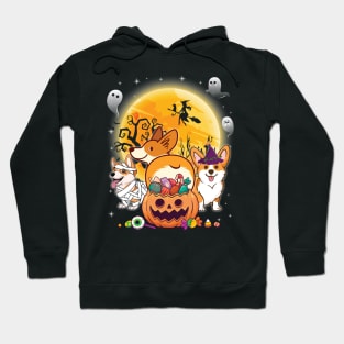 Welsh Corgi Cardigan Dog Mummy Witch Moon Ghosts Happy Halloween Thanksgiving Merry Christmas Day Hoodie